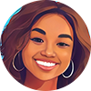 Portrait of a smiling woman with hoop earrings and wavy hair.