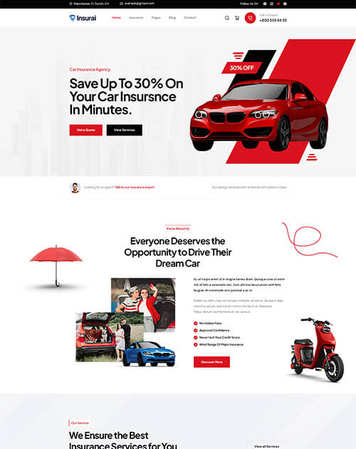 Car insurance website offering up to 30% discount with easy quotes and services.